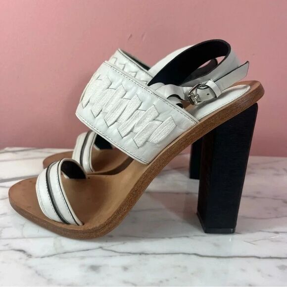 L.A.M.B Women’s Valiant Heeled Sandals Leather White Black 7.5 5” Heel - Picture 5 of 12
